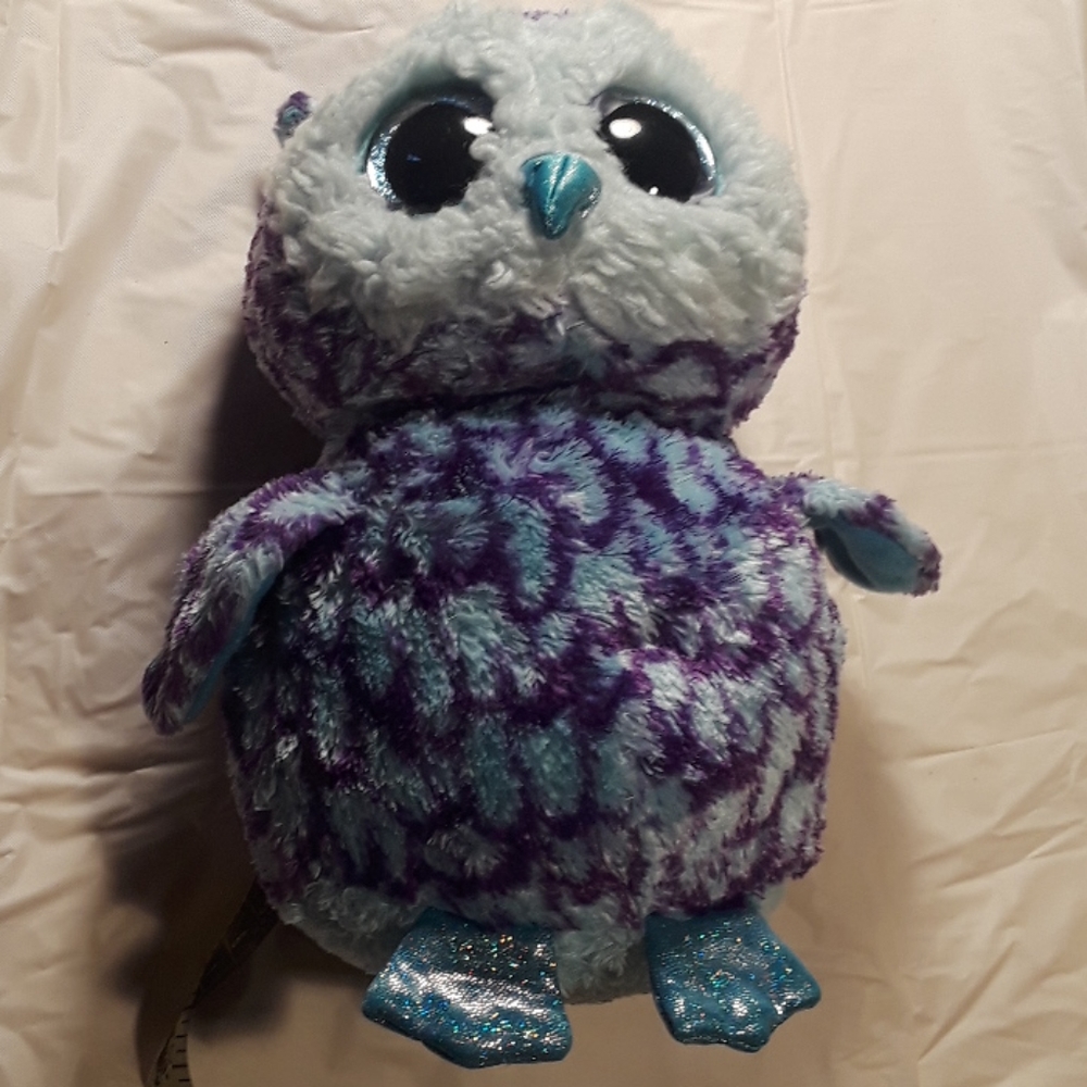 •Ty Beanie Boo Oscar the purple wise owl with shimmery Big eyes and toes 10.5in - Picture 2 of 11